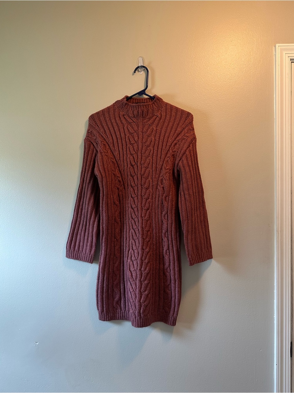 Express NWT Cable Knit Sweater Dress Brown Rust Mock Neck Long Sleeve Mini
